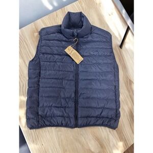 Breitling Quilted Puffer Vest Navy Blue Lightweight Zip Front Size Large NWT